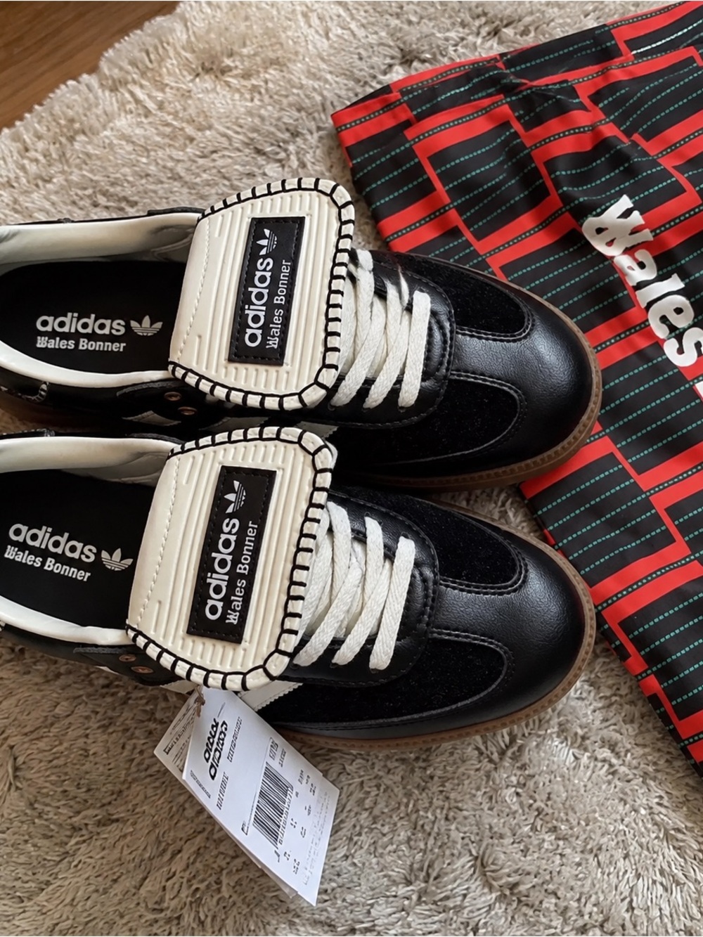 adidas Wales Bonner Black and White Leather Sneakers